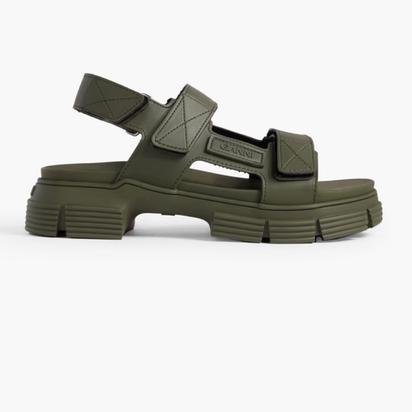 GANNI Recycled Rubber Hiking Sandals - Kalamata Green SZ 38, Hardly Worn - Picture 2 of 7